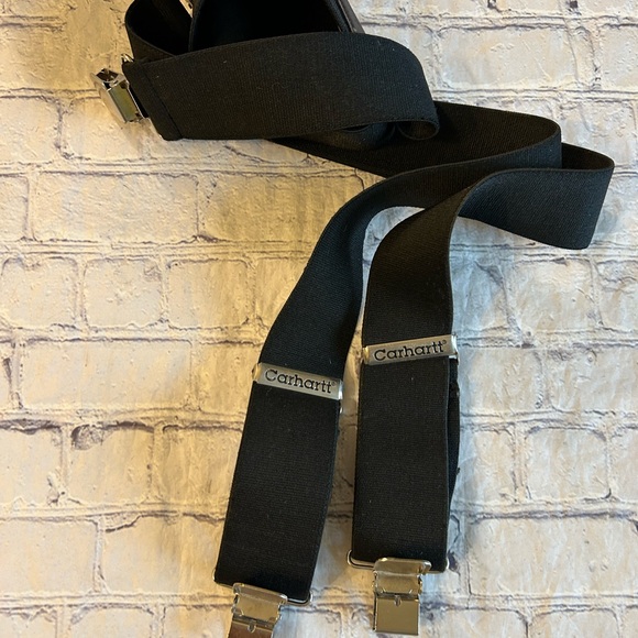 CARHARTT MENS BLACK WITH BROWN ACCENT WIDE SILVER TONE HARDWARE SUSPENDERS - Picture 5 of 6